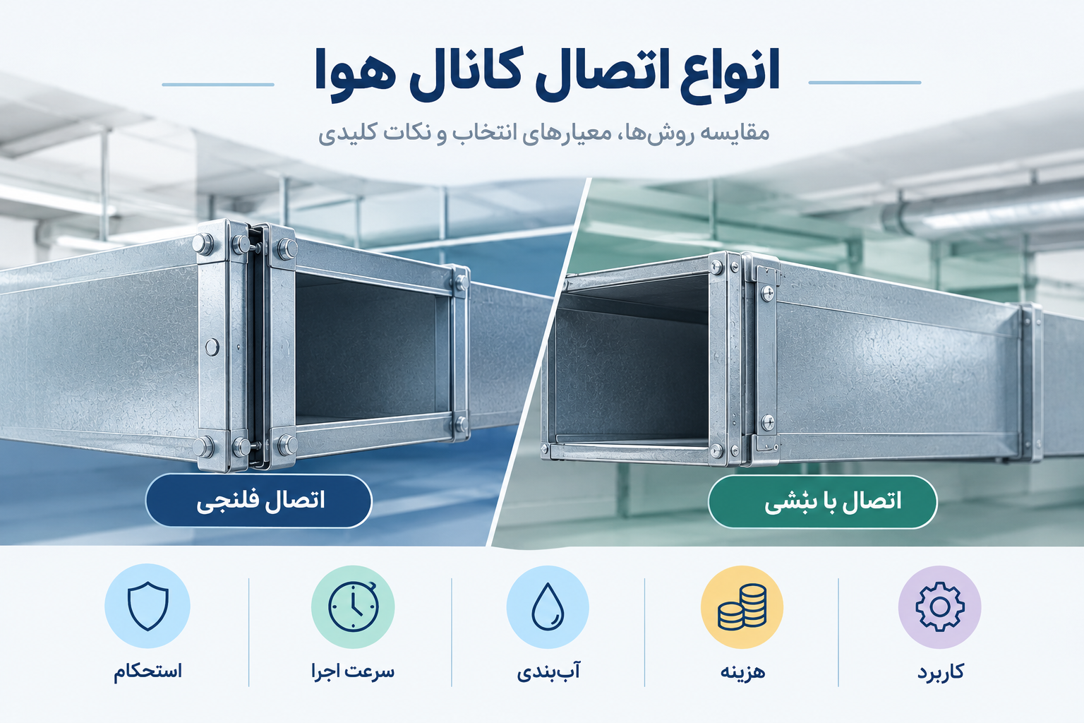 مقایسه انواع اتصال کانال هوا؛ فلنج، نبشی و سایر روشهای اتصال