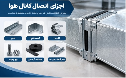 اجزای اتصال کانال هوا چیست؟ راهنمای کامل فلنج، گوشه، کلیپس و متعلقات کانال